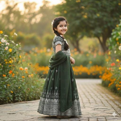 Green Well Georgette green Affordable kidswear in Delhi